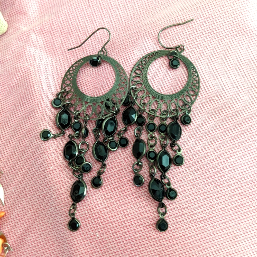 Vintage Black Chandelier Earrings